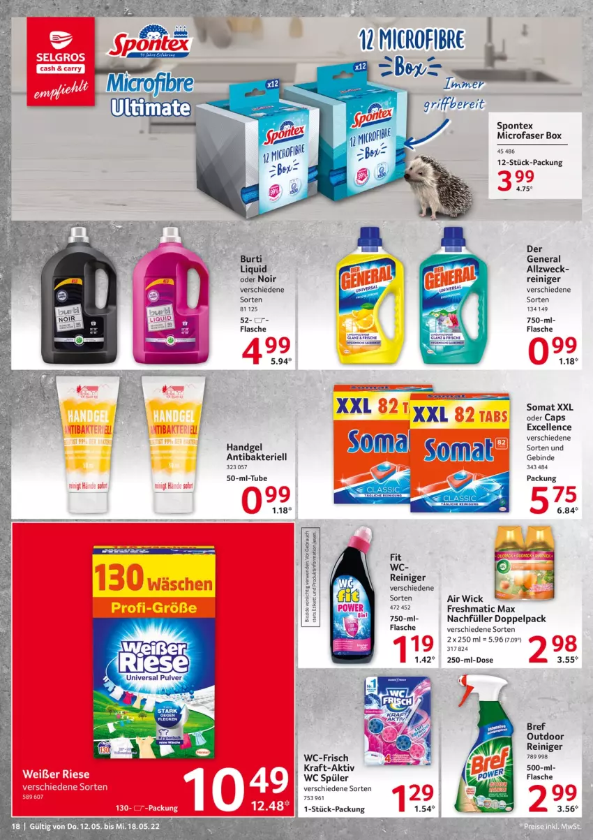 Aktueller Prospekt Selgros - Food - von 12.05 bis 18.05.2022 - strona 18 - produkty: Air Wick, Bref, burti, Cap, elle, flasche, kraft, reiniger, somat, spontex, Ti, weck, WICK