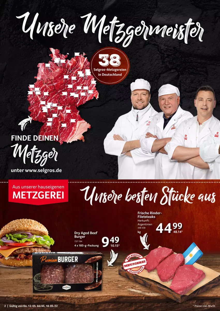 Aktueller Prospekt Selgros - Food - von 12.05 bis 18.05.2022 - strona 2 - produkty: burger, filet, filets, LG, rind, rinder, steak, steaks, Ti