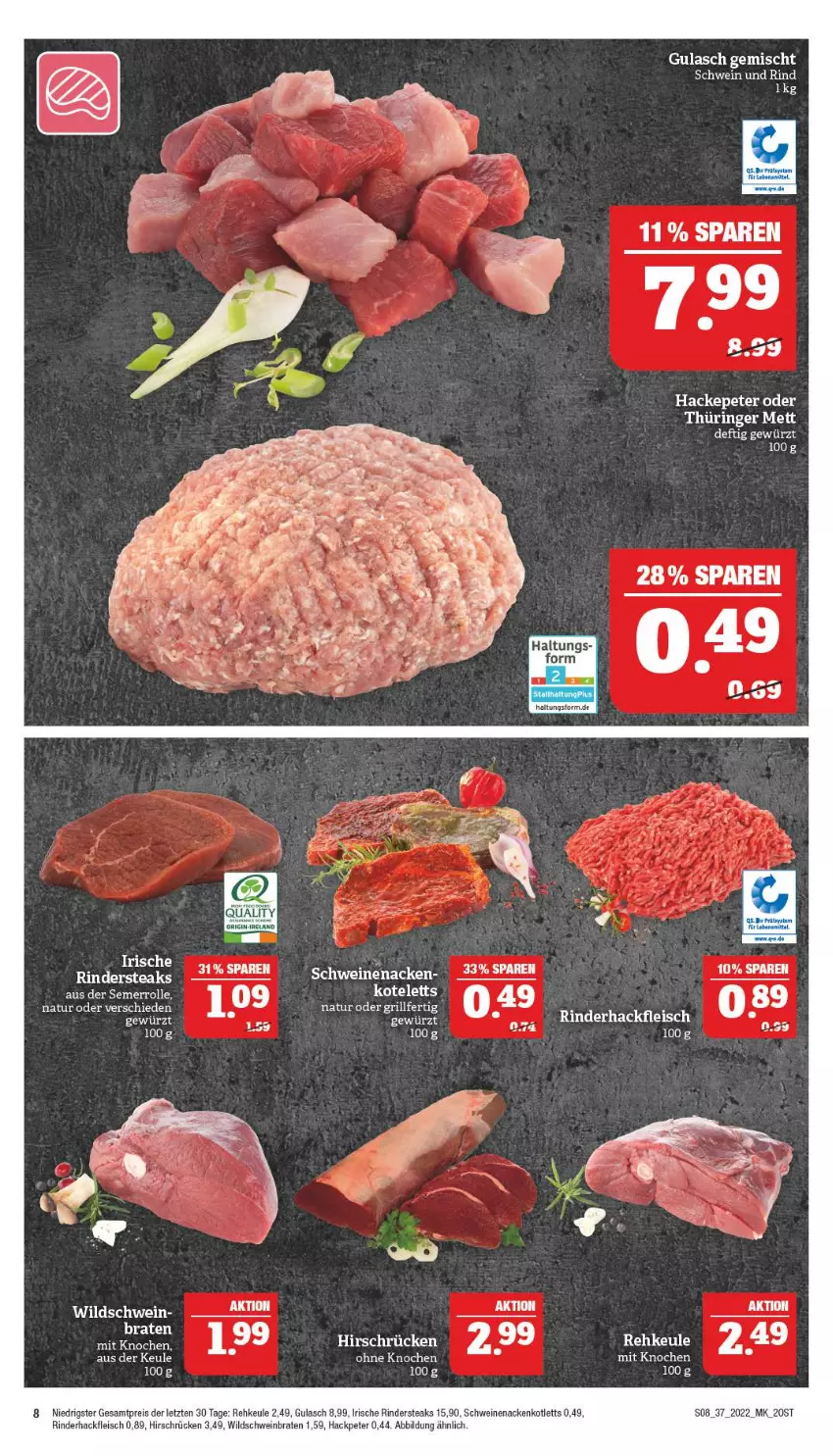 Aktueller Prospekt Marktkauf - Prospekt - von 11.09 bis 17.09.2022 - strona 12 - produkty: braten, eis, fleisch, gewürz, grill, gulasch, hackfleisch, kotelett, natur, reis, rel, rind, rinder, rinderhackfleisch, Rindersteak, schwein, schwein und rind, schweine, schweinenacken, steak, steaks, Ti, wein, weine, Wild, Wildschwein, ZTE