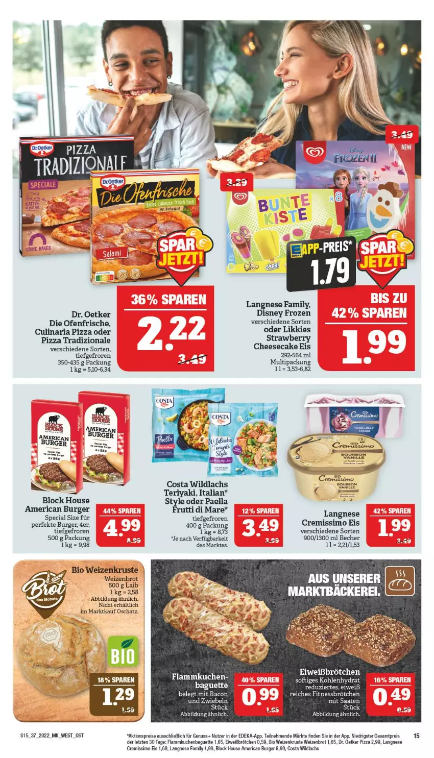 Aktueller Prospekt Marktkauf - Prospekt - von 11.09 bis 17.09.2022 - strona 19 - produkty: aktionspreis, bacon, baguette, Becher, bio, brot, brötchen, burger, cheesecake, cremissimo, culinaria, deka, die ofenfrische, disney, Dr. Oetker, eis, flammkuchen, frutti di mare, kuchen, lachs, lamm, langnese, langnese cremissimo, nuss, Ofen, paella, pizza, pizza tradizionale, reis, Ria, sim, Ti, tradizionale, Weizenbrot, Wild, wildlachs, ZTE, zwiebel, zwiebeln