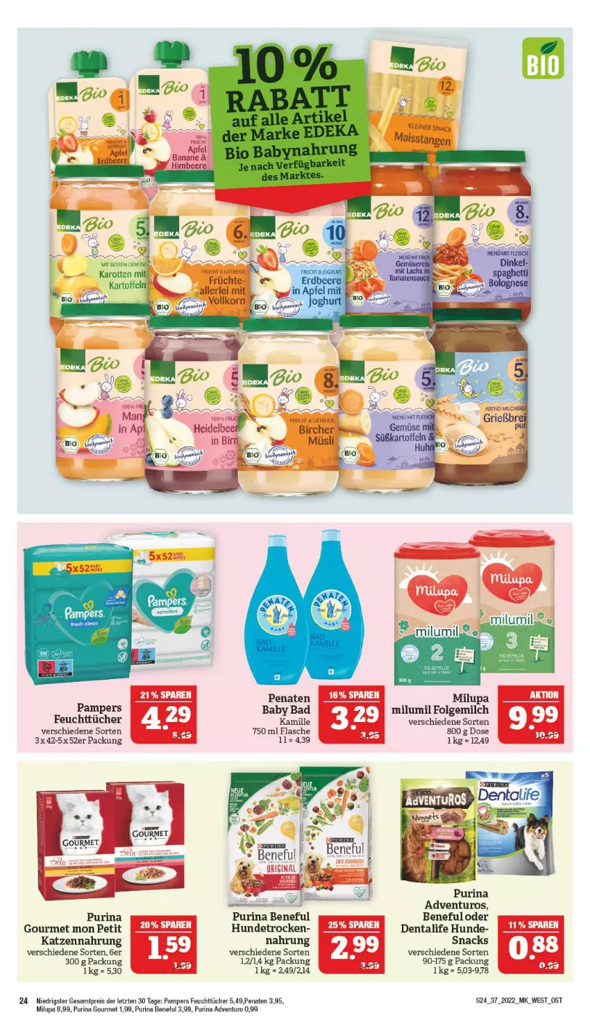 Aktueller Prospekt Marktkauf - Prospekt - von 11.09 bis 17.09.2022 - strona 28 - produkty: adventuros, apfel, Bad, banane, beere, bio, eis, feuchttücher, flasche, folgemilch, himbeer, himbeere, Kamill, kamille, karotten, kartoffel, katzennahrung, korn, LG, mais, milch, milupa, müsli, pampers, penaten, purina, reis, snack, snacks, Ti, tücher, ZTE