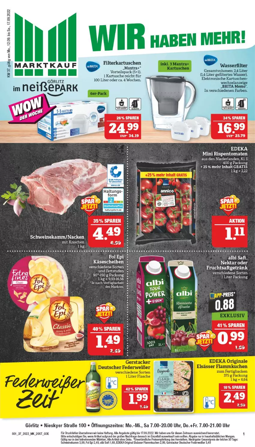 Aktueller Prospekt Marktkauf - Prospekt - von 11.09 bis 17.09.2022 - strona 5 - produkty: angebot, angebote, Bau, brita, deka, eier, eis, Elan, Elektro, elle, filterkartuschen, flammkuchen, fol epi, frucht, fruchtsaft, fruchtsaftgetränk, getränk, gin, Käse, käsescheiben, kuchen, lamm, Maxtra, reis, rwe, saft, schwein, schweine, teller, Ti, Tiere, uhr, wasser, wasserfilter, wein, weine, Yo, ZTE