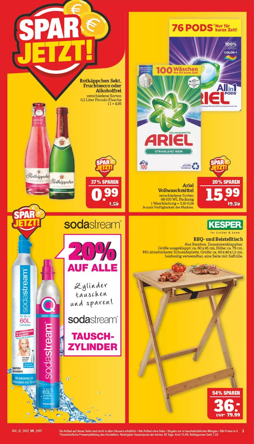 Aktueller Prospekt Marktkauf - Prospekt - von 11.09 bis 17.09.2022 - strona 7 - produkty: alkohol, ariel, bambus, beistelltisch, ecco, eis, elle, flasche, frucht, fruchtsecco, latte, reis, rotkäppchen, rwe, saft, sekt, teller, Ti, tisch, vollwaschmittel, waschmittel, ZTE