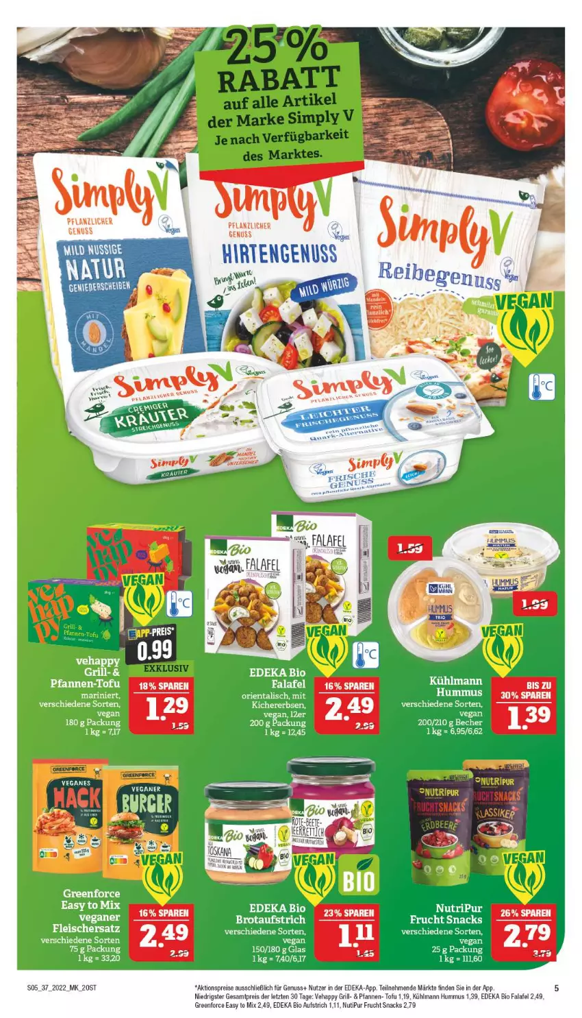 Aktueller Prospekt Marktkauf - Prospekt - von 11.09 bis 17.09.2022 - strona 9 - produkty: aktionspreis, aufstrich, bio, deka, edeka bio, eis, Falafel, frucht, grill, hummus, kühlmann, mandel, mint, nuss, pfanne, pfannen, reis, sim, snack, snacks, Ti, Tofu, Yo, ZTE