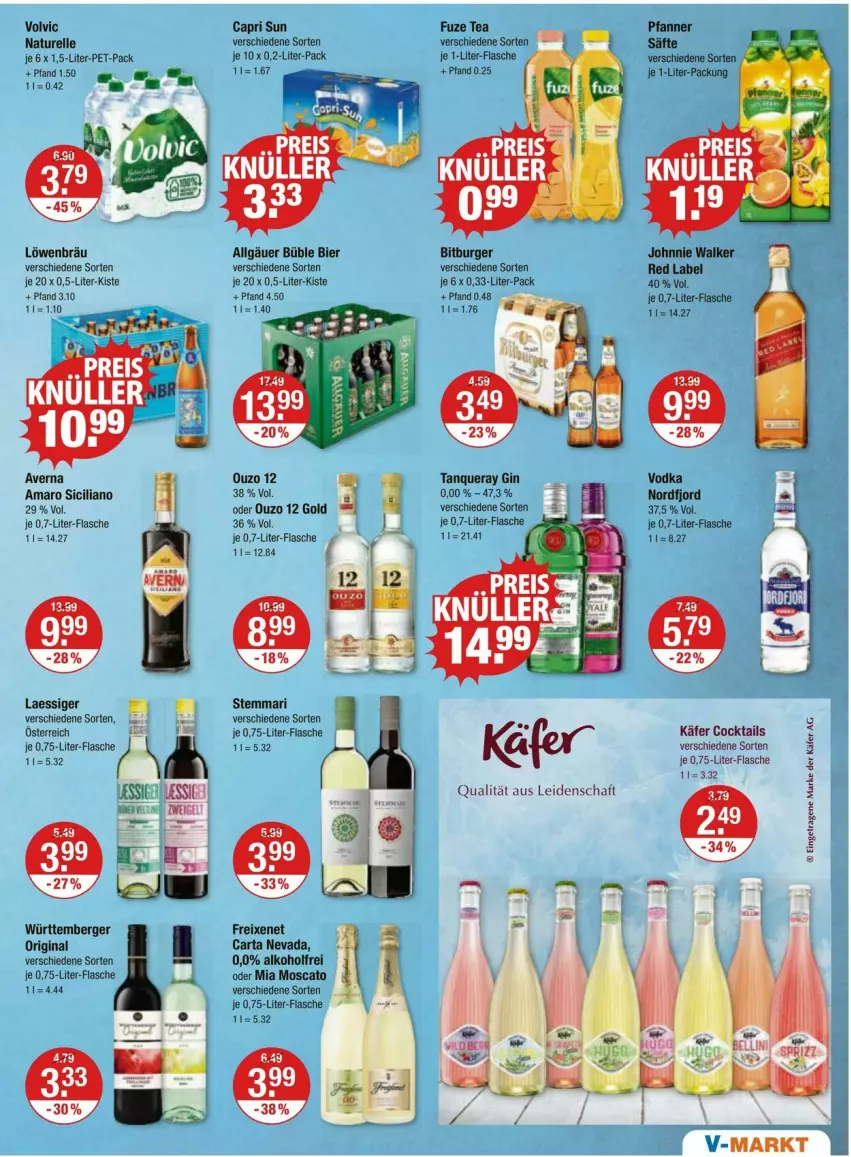 Aktueller Prospekt Vmarkt - Prospekte - von 18.01 bis 24.01.2024 - strona 9 - produkty: alkohol, amaro, averna, Berger, bier, bitburger, burger, Cap, cocktail, cocktails, eier, elle, essig, flasche, freixenet, fuze tea, gin, je 1-liter-flasche, käfer, LG, natur, ouzo, ouzo 12, pfanne, Pfanner, rel, säfte, Tanqueray, vodka, volvic