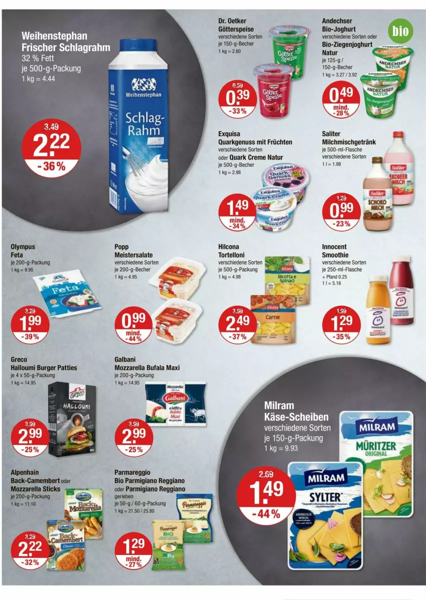 Aktueller Prospekt Vmarkt - Prospekte - von 12.06 bis 18.06.2025 - strona 10 - produkty: Becher, bio, bio-joghurt, burger, creme, Dr. Oetker, eis, exquisa, feta, flasche, früchte, früchten, galbani, getränk, gin, götterspeise, Halloumi, hilcona, Innocent, joghur, joghurt, Käse, Meister, milch, mozzarella, natur, nuss, parmigiano, parmigiano reggiano, Popp, quark, reggiano, rel, salat, salate, saliter, smoothie, Ti, torte, tortelloni, weihenstephan