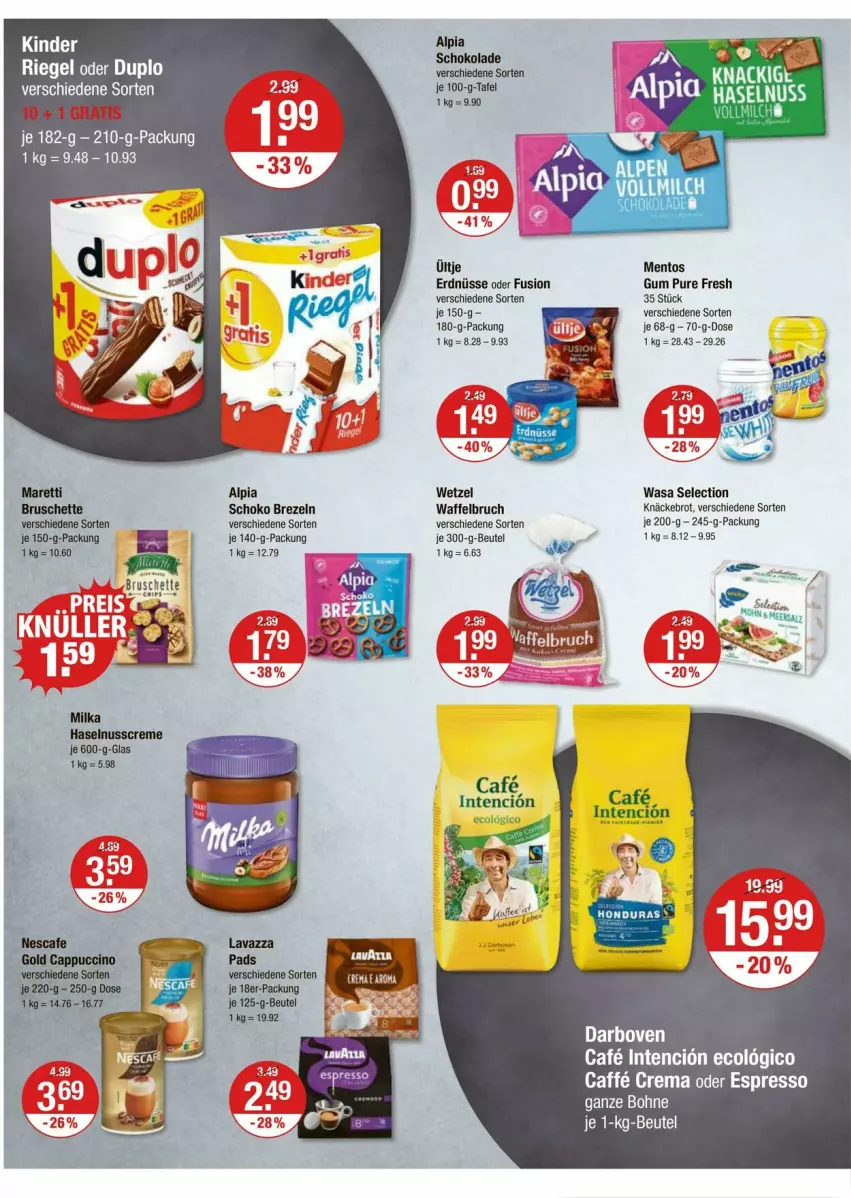 Aktueller Prospekt Vmarkt - Prospekte - von 12.06 bis 18.06.2025 - strona 12 - produkty: alpia, beutel, bohne, brezel, Brezeln, brot, caffe, darbo, darboven, duplo, erdnüsse, espresso, haselnuss, knäckebrot, mentos, nuss, oder espresso, riegel, schoko, schokolade, Ti, ültje, Waffelbruch, wasa