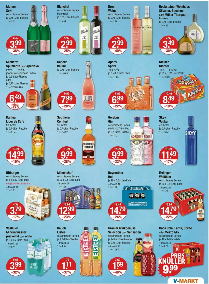 Aktueller Prospekt Vmarkt - Prospekte - von 12.06 bis 18.06.2025 - strona 13 - produkty: ACC, Alwa, aperol, auer, becks, becksteiner, bier, bitburger, bree, burger, cola, eis, eistee, erdinger, fanta, flasche, granini, je 1-liter-flasche, leine, Mezzo Mix, mineralwasser, mionetto, mönchshof, Müller, nuss, puma, Rauch, silvaner, skyy, Skyy Vodka, sprite, spumante, steiner, tee, Ti, vodka, vöslauer, wasser, wein, weine