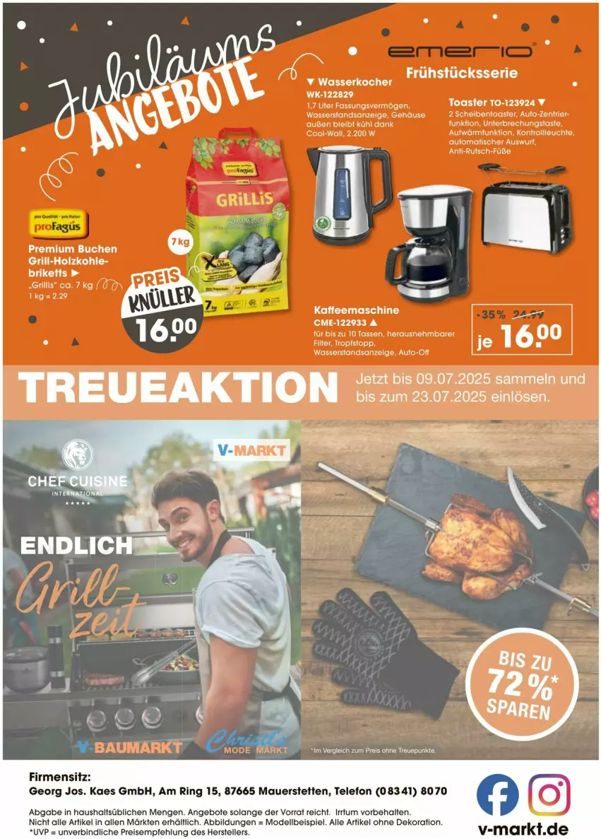 Aktueller Prospekt Vmarkt - Prospekte - von 12.06 bis 18.06.2025 - strona 5 - produkty: alle artikel ohne dekoration, angebot, angebote, auer, auto, briketts, buch, dekoration, dell, eis, elle, grill, grill-holzkohle, Holz, holzkohle, kaes, kaffee, kaffeemaschine, Kocher, Mode, reis, ring, tasse, telefon, teller, Ti, tisch, toast, toaster, wasser, wasserkocher