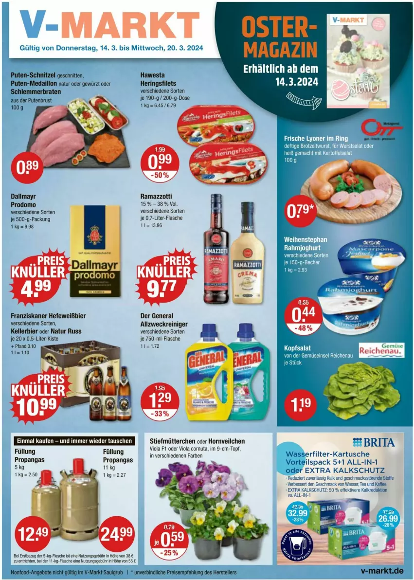 Aktueller Prospekt Vmarkt - Prospekte - von 14.03 bis 20.03.2024 - strona 1 - produkty: allzweckreiniger, angebot, angebote, bier, braten, brita, dallmayr, dallmayr prodomo, eis, elle, filet, filets, flasche, franziskaner, Füllung Propangas, gewürz, hawesta, Hefe, hering, Herings, heringsfilets, im 9-cm-topf, kaffee, kellerbier, LG, mac, natur, pils, prodomo, pute, putenbrust, rama, ramazzott, ramazzotti, reiniger, reis, ring, schnitten, schnitzel, teller, Ti, topf, wasser, wasserfilter, weck, zott