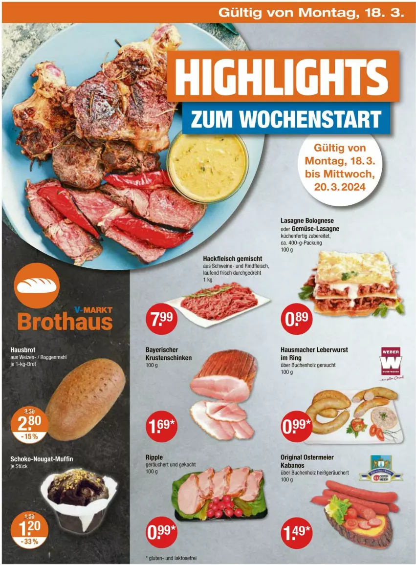 Aktueller Prospekt Vmarkt - Prospekte - von 14.03 bis 20.03.2024 - strona 22 - produkty: bolognese, brot, buch, eier, eis, fleisch, gin, hackfleisch, hackfleisch gemischt, Hausmacher, Holz, kabanos, Krustenschinken, küche, Küchen, lasagne, Laufen, leberwurst, mac, Rauch, rind, rindfleisch, ring, schinken, schwein, schweine, Ti, usb, wein, weine, wurst