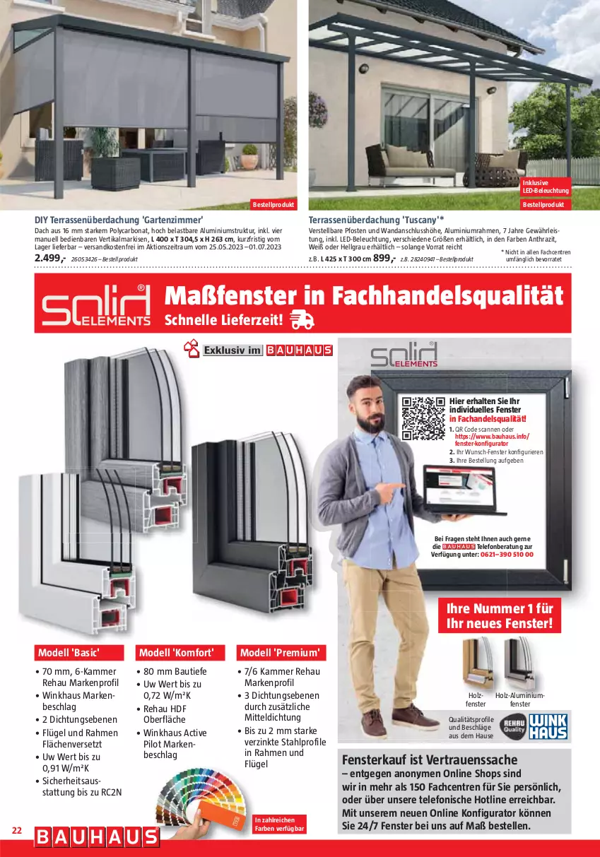 Aktueller Prospekt Bauhaus - Prospekte - von 27.05 bis 01.07.2023 - strona 22 - produkty: Bau, beleuchtung, Bona, dell, eis, elle, fenster, Garten, Holz, led-beleuchtung, LG, Mode, ndk, sac, telefon, Terrassenüberdachung, Ti, versandkostenfrei