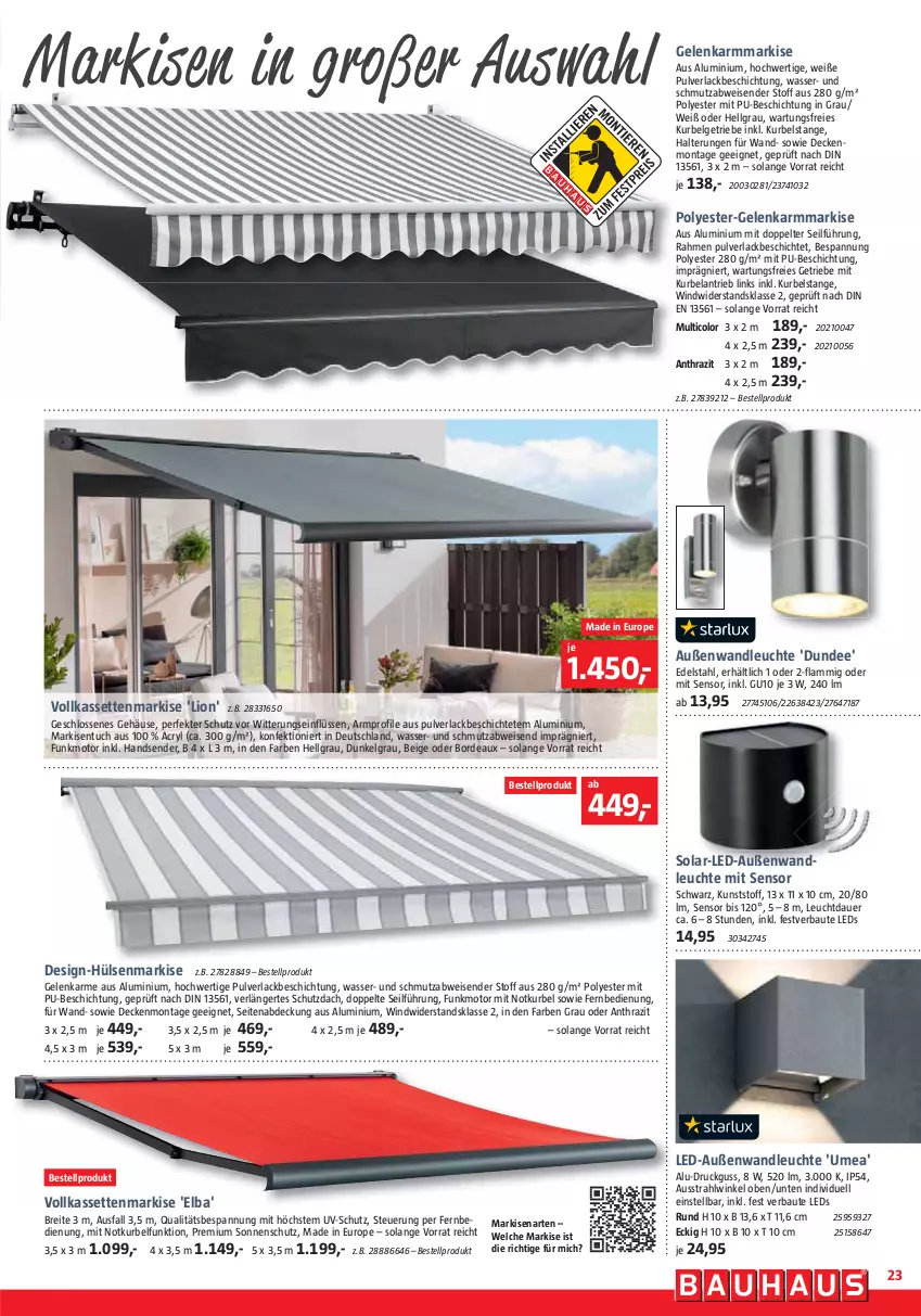 Aktueller Prospekt Bauhaus - Prospekte - von 27.05 bis 01.07.2023 - strona 23 - produkty: auer, Bau, Brei, decke, edelstahl, eis, Elan, fernbedienung, lack, lamm, leds, Leuchte, LG, lion, sonnenschutz, Ti, tuc, uv-schutz, wasser