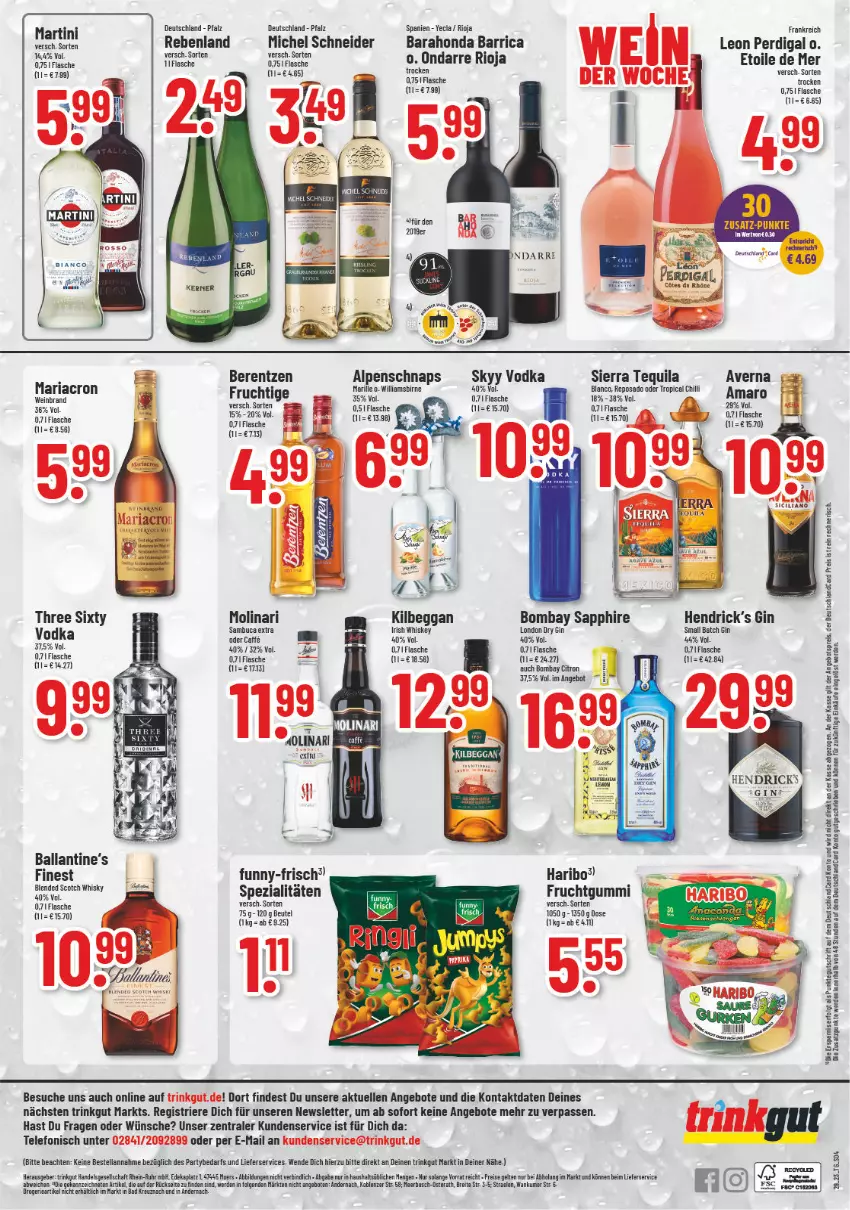 Aktueller Prospekt Trinkgut - von 17.07 bis 22.07.2023 - strona 4 - produkty: amaro, angebot, angebote, averna, Bad, ball, Bank, berentzen, beutel, bombay sapphire, Brei, caffe, deka, deutschland card, dry gin, eis, elle, erde, flasche, frucht, fruchtgummi, funny-frisch, gin, haribo, irish whiskey, kilbeggan, LG, lieferservice, london dry, london dry gin, Michel Schneider, Molinari, reis, rioja, sambuca, sapphire, Sierra, sierra tequila, skyy, Skyy Vodka, Spezi, tee, telefon, tequila, Three Sixty, Ti, uhr, vodka, wein, weinbrand, whiskey