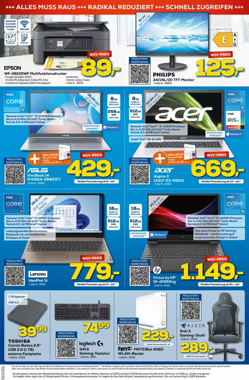 Aktueller Prospekt Euronics - Prospekte - von 23.02 bis 02.03.2022 - strona 5 - produkty: angebot, auto, Bad, Bank, Bose, drucker, eis, elle, Externe Festplatte, festplatte, fritz, HP, Intel, latte, monitor, multifunktionsdrucker, notebook, papier, Philips, Rana, reifen, reis, ring, Router, ssd, stuhl, Tastatur, Ti, tisch, toshiba, usb