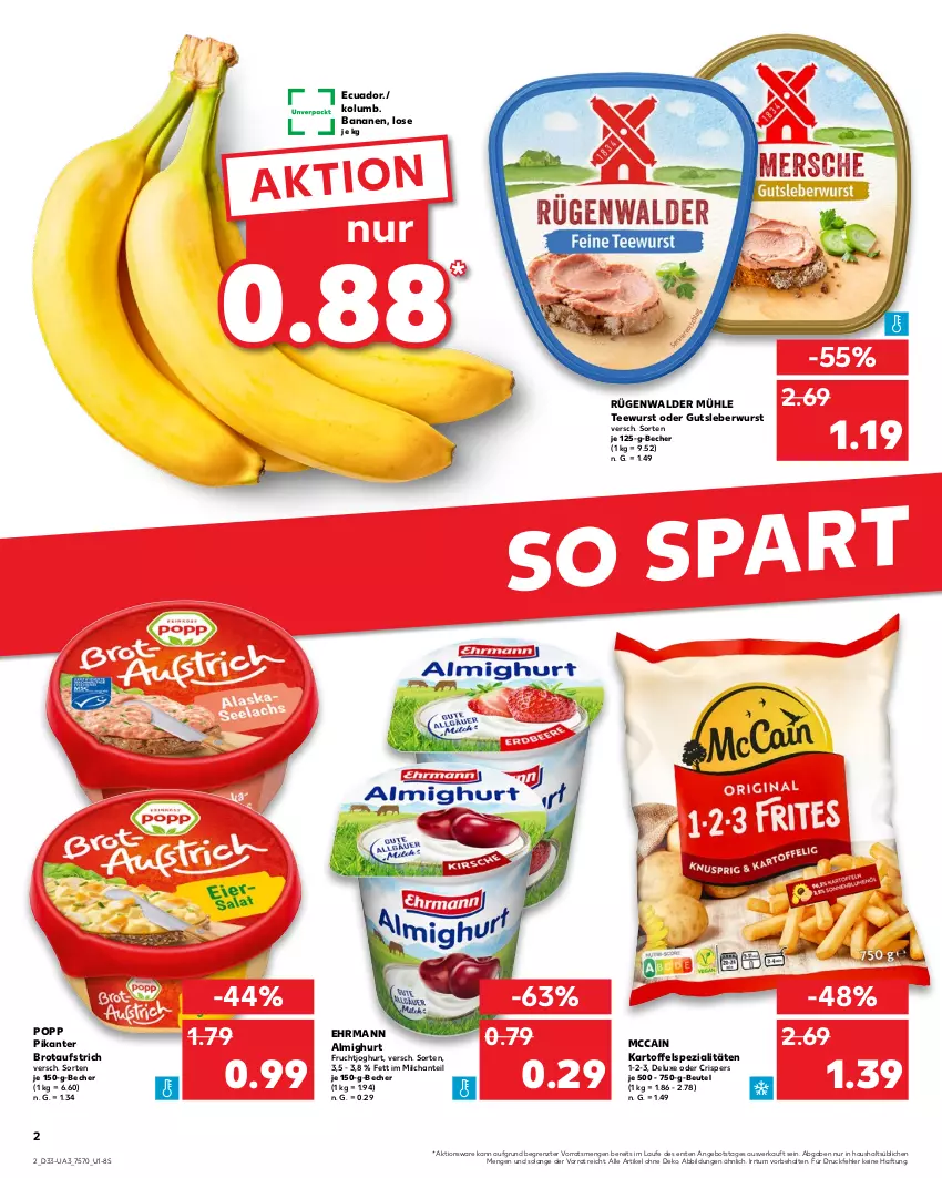 Aktueller Prospekt Kaufland - Umschlag - von 15.08 bis 21.08.2024 - strona 2 - produkty: almighur, almighurt, angebot, aufstrich, banane, bananen, Becher, beutel, brot, brotaufstrich, ehrmann, ehrmann almighurt, frucht, fruchtjoghurt, gutsleberwurst, joghur, joghurt, kartoffel, leberwurst, mccain, milch, Popp, rügenwalder, rügenwalder mühle, Spezi, tee, teewurst, Ti, wurst, ZTE