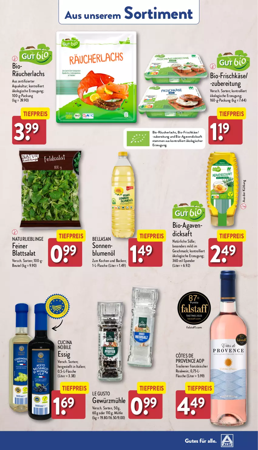 Aktueller Prospekt Aldi Nord - Von Montag - von 25.03 bis 30.03.2024 - strona 36 - produkty: agaven, aqua, asti, beutel, bio, blume, blumen, blumenöl, cin, Côtes de Provence, dicksaft, eis, essig, flasche, frischkäse, gewürz, Gewürzmühle, Käse, lachs, mac, natur, Räucherlachs, reis, roséwein, saft, salat, Ti, tiefpreis, trolli, wein