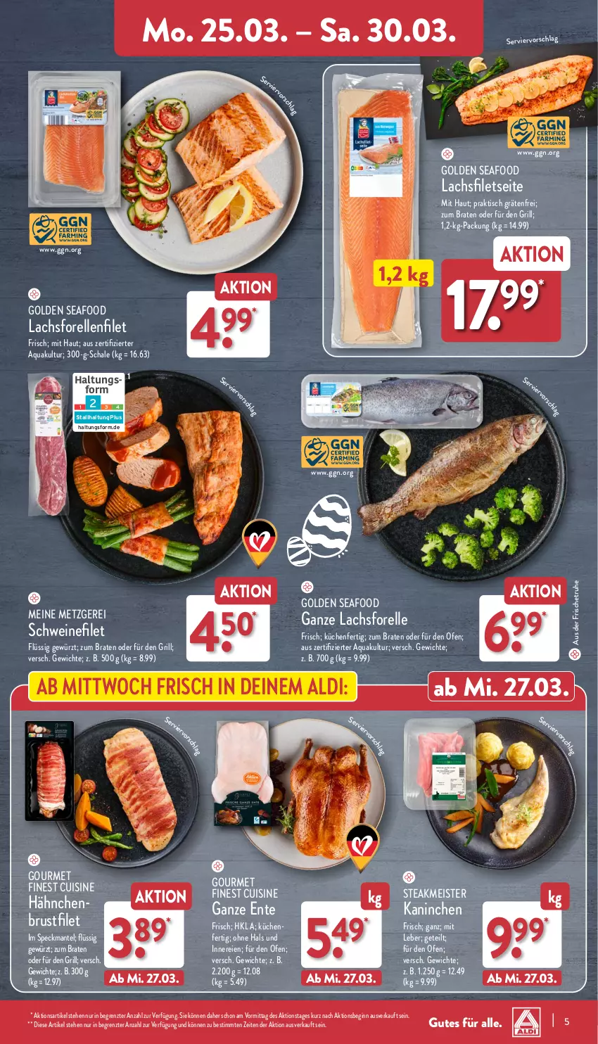 Aktueller Prospekt Aldi Nord - Von Montag - von 25.03 bis 30.03.2024 - strona 5 - produkty: aldi, aqua, braten, brustfilet, eis, elle, ente, filet, filets, forelle, gewürz, gin, grill, hähnchenbrust, hähnchenbrustfilet, küche, Küchen, lachs, lachsfilet, lachsfilets, Mantel, Meister, Ofen, rel, Schal, Schale, schwein, schweine, schweinefilet, Speck, steak, Ti, tisch, wein, weine, ZTE