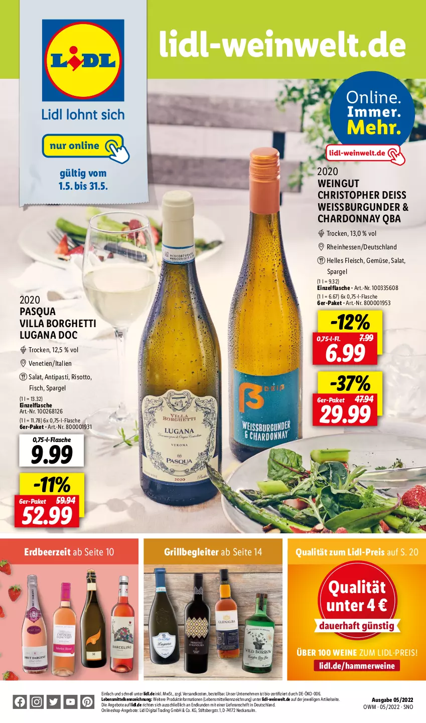 Aktueller Prospekt Lidl - Beste Weine für jeden Anlass - von 29.04 bis 31.05.2022 - strona 1 - produkty: angebot, angebote, antipasti, asti, auer, bio, burgunder, chardonnay, eis, elle, fisch, flasche, fleisch, grill, lebensmittel, ndk, reis, risotto, rwe, salat, spargel, Ti, wein, weine