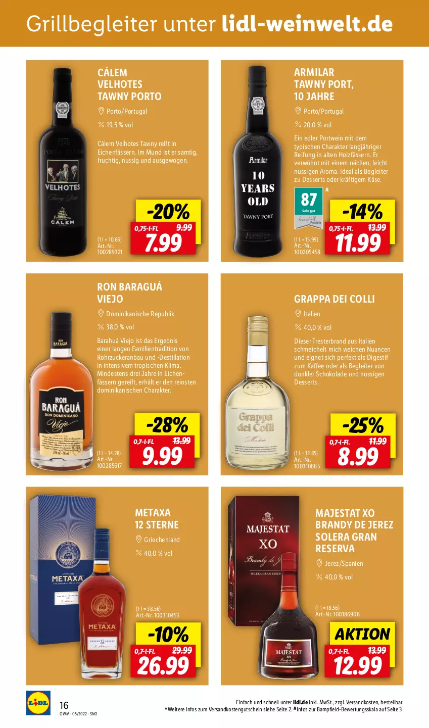 Aktueller Prospekt Lidl - Beste Weine für jeden Anlass - von 29.04 bis 31.05.2022 - strona 16 - produkty: Bau, dessert, desserts, frucht, grappa, grill, gutschein, Holz, kaffee, Käse, Metaxa, ndk, Nuance, nuss, Portwein, rohrzucker, schoko, schokolade, Tawny Port, Ti, wein, zucker