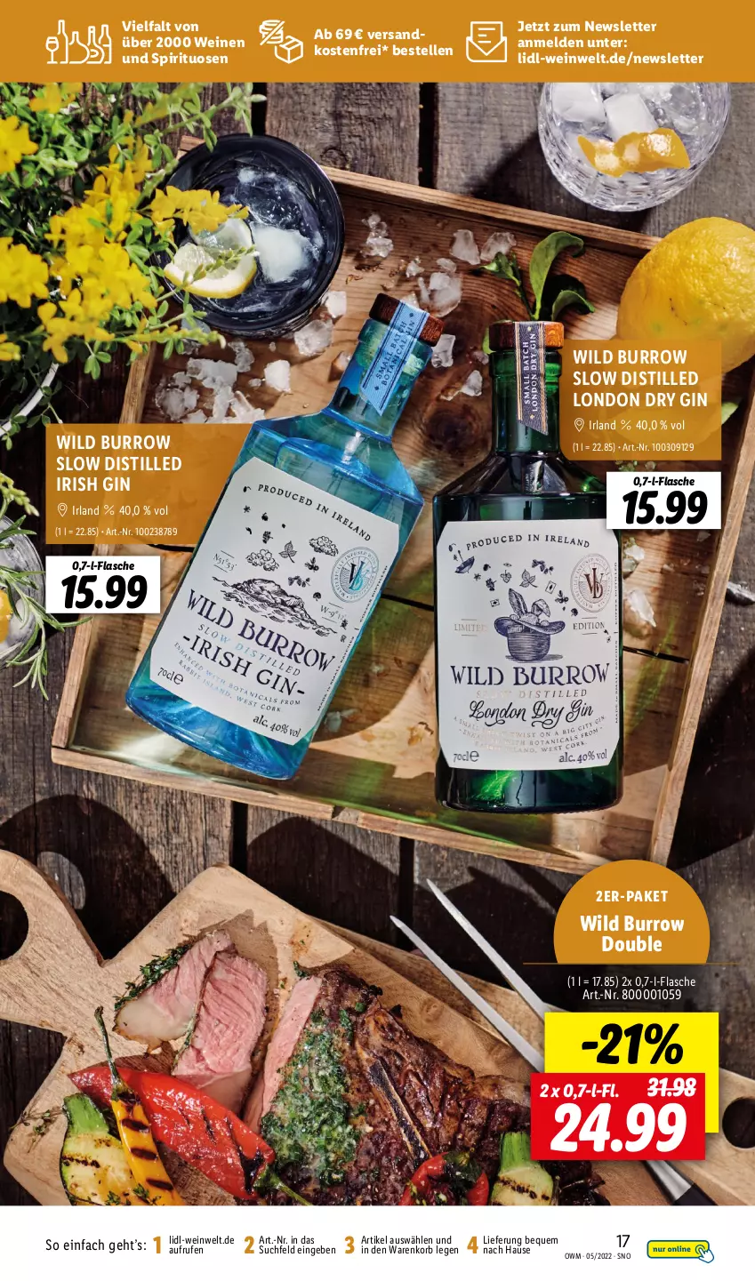 Aktueller Prospekt Lidl - Beste Weine für jeden Anlass - von 29.04 bis 31.05.2022 - strona 17 - produkty: dry gin, elle, flasche, gin, korb, london dry, london dry gin, ndk, spirituosen, Ti, versandkostenfrei, wein, weine, Wild