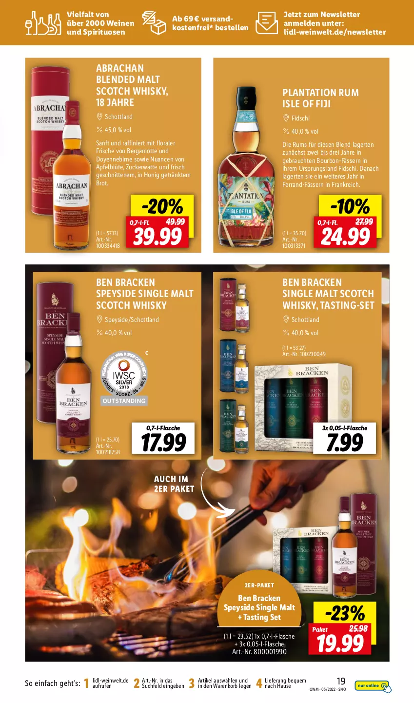 Aktueller Prospekt Lidl - Beste Weine für jeden Anlass - von 29.04 bis 31.05.2022 - strona 19 - produkty: apfel, asti, Bergamotte, Blüte, bourbon, brot, elle, flasche, getränk, honig, korb, ndk, Nuance, Rauch, rum, schnitten, schott, scotch, scotch whisky, single malt, spirituosen, Ti, versandkostenfrei, wein, weine, whisky, zucker