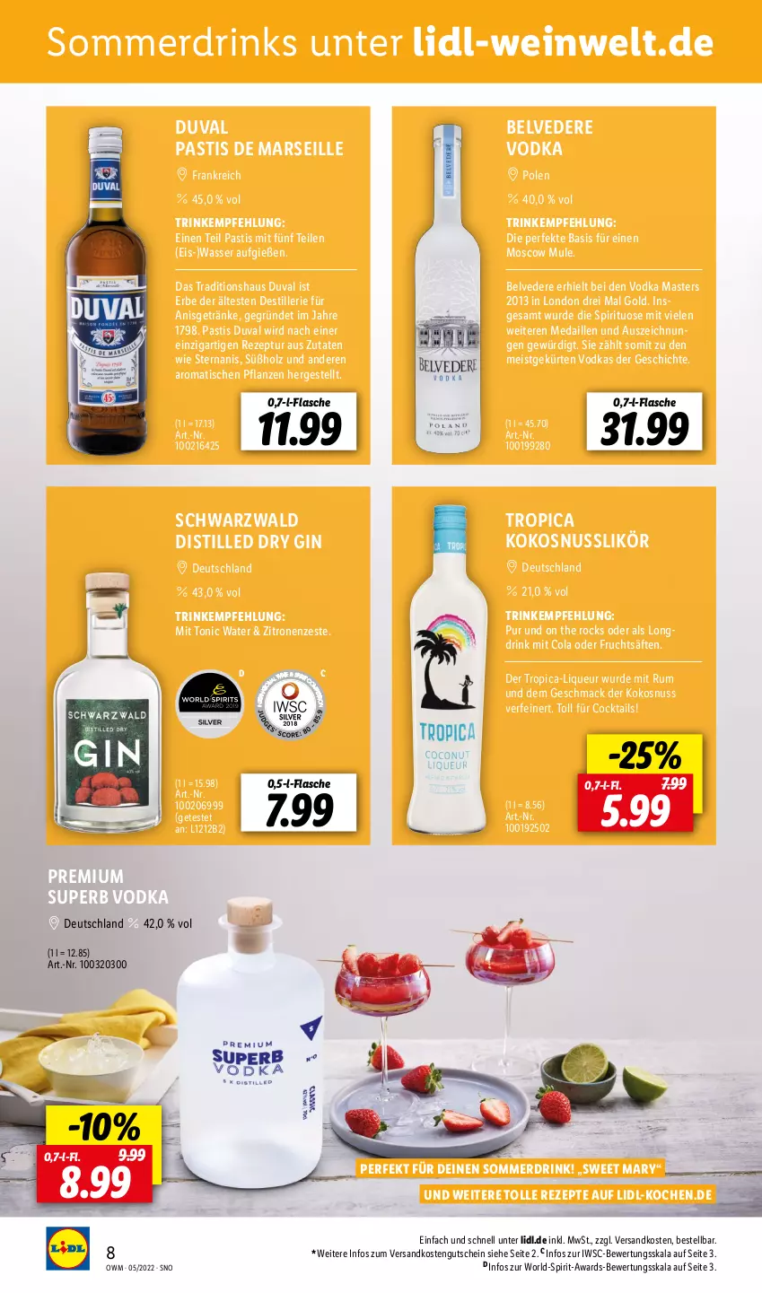 Aktueller Prospekt Lidl - Beste Weine für jeden Anlass - von 29.04 bis 31.05.2022 - strona 8 - produkty: asti, cocktail, cocktails, cola, drink, drinks, dry gin, eis, flasche, frucht, fruchtsäfte, getränk, getränke, gin, gutschein, Holz, kokos, kokosnuss, likör, liqueur, mac, mars, ndk, nuss, pflanze, pflanzen, rezept, rezepte, rum, säfte, Ti, tisch, tonic, tonic water, vodka, wasser, wein, zitrone, zitronen