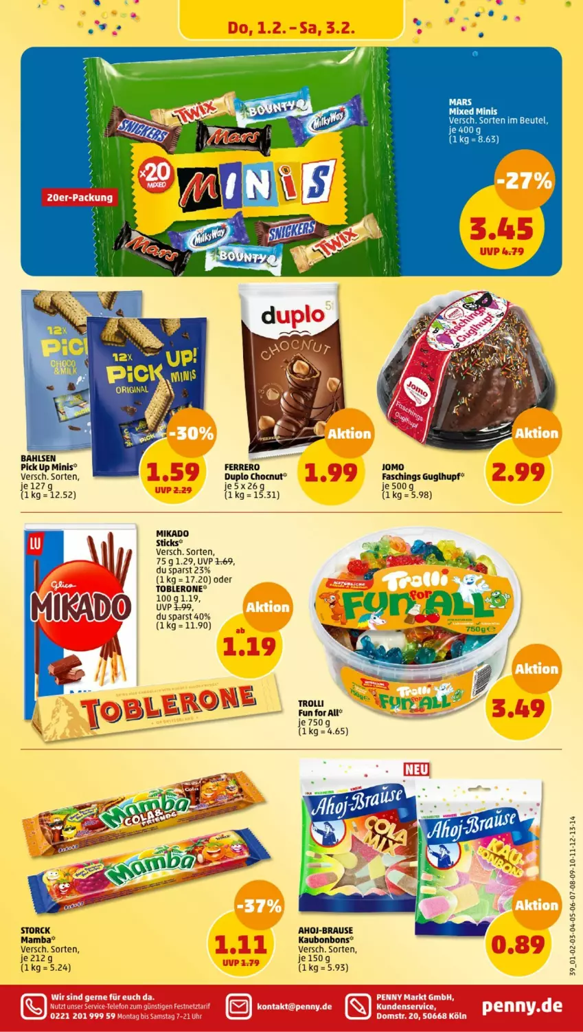 Aktueller Prospekt Penny - Prospekte - von 29.01 bis 03.02.2024 - strona 39 - produkty: ahoj-brause, bahlsen, beutel, bonbons, brause, duplo, ferrero, Guglhupf, mam, mikado, storck, Ti, toblerone