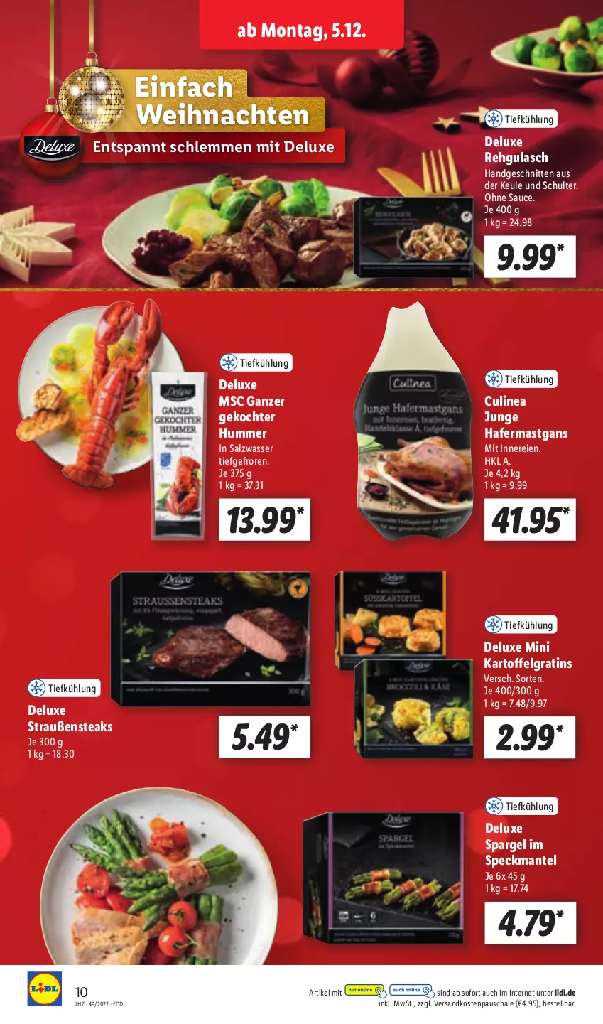 Aktueller Prospekt Lidl - Aktionsprospekt - von 05.12 bis 10.12.2022 - strona 10 - produkty: gulasch, hafer, kartoffel, LG, Mantel, ndk, salz, sauce, Schal, Schale, schnitten, spargel, Speck, steak, steaks, Ti, wasser, weihnachten