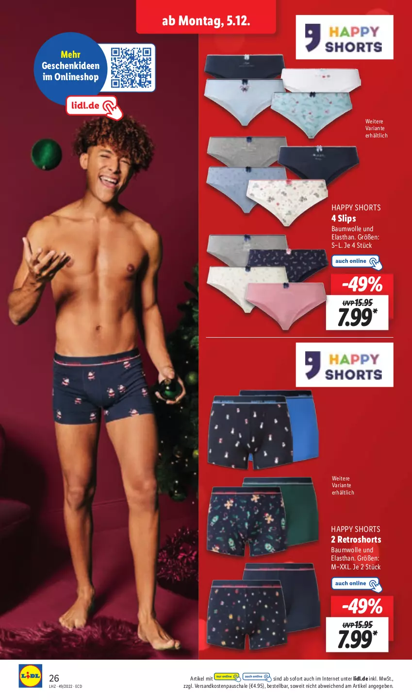 Aktueller Prospekt Lidl - Aktionsprospekt - von 05.12 bis 10.12.2022 - strona 26 - produkty: Bau, baumwolle, ndk, retroshorts, Ria, Schal, Schale, shorts, slip, slips, Ti, wolle