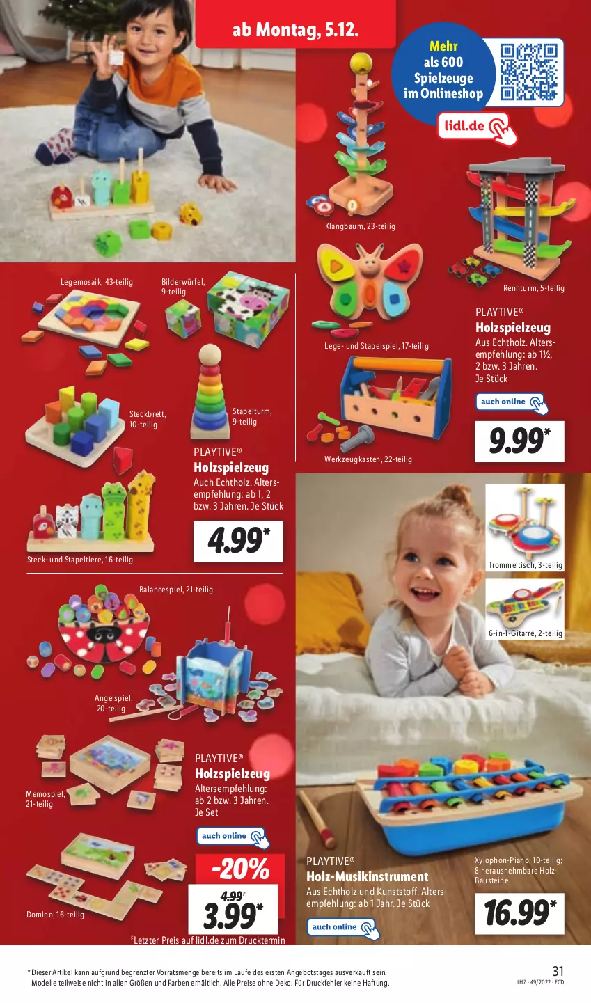 Aktueller Prospekt Lidl - Aktionsprospekt - von 05.12 bis 10.12.2022 - strona 31 - produkty: angebot, aust, Bau, dell, eis, elle, Holz, Mode, Musikinstrument, reis, rum, spielzeug, Stapeltiere, Ti, Tiere, tisch, trommel, werkzeug, würfel, Xylophon, ZTE