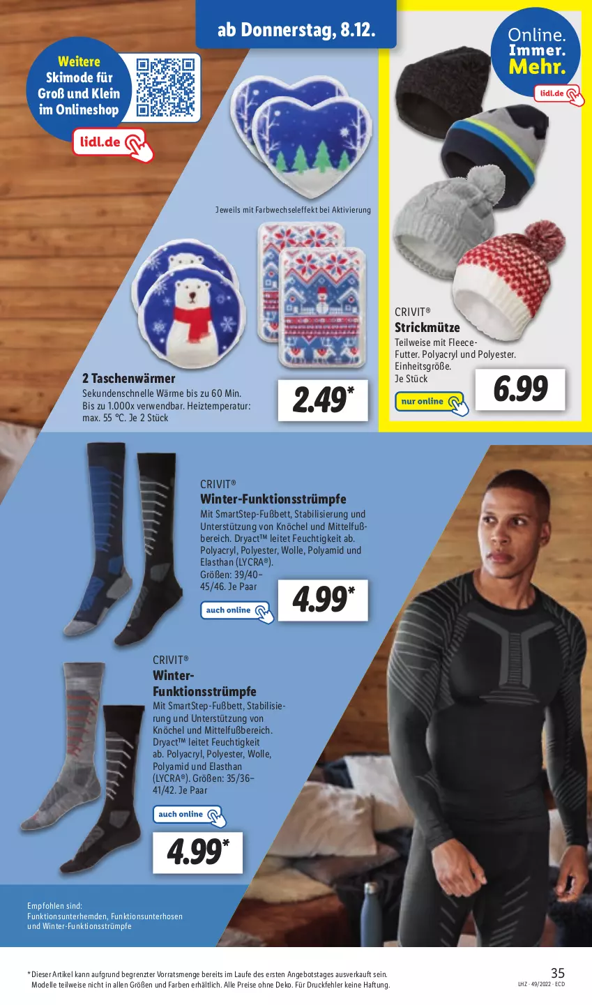 Aktueller Prospekt Lidl - Aktionsprospekt - von 05.12 bis 10.12.2022 - strona 35 - produkty: angebot, bett, crivit, dell, eis, elle, hemd, hemden, hose, hosen, Mode, reis, rwe, strümpfe, Tasche, taschen, Ti, Unterhemd, unterhemden, wolle, ZTE