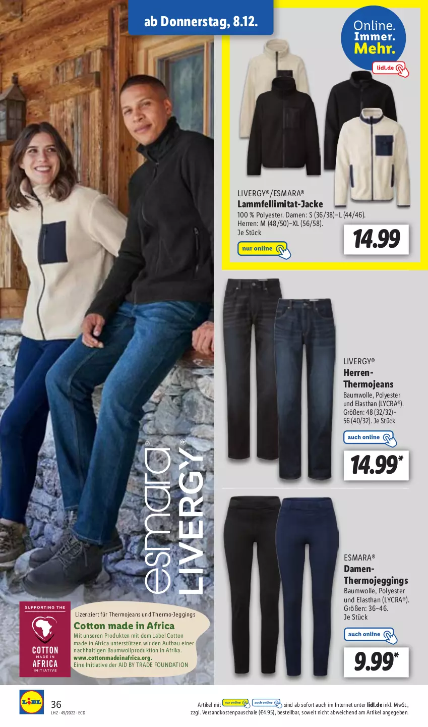 Aktueller Prospekt Lidl - Aktionsprospekt - von 05.12 bis 10.12.2022 - strona 36 - produkty: Bau, baumwolle, esmara, gin, Jacke, jeans, lamm, Lammfell, livergy, ndk, Schal, Schale, Ti, wolle