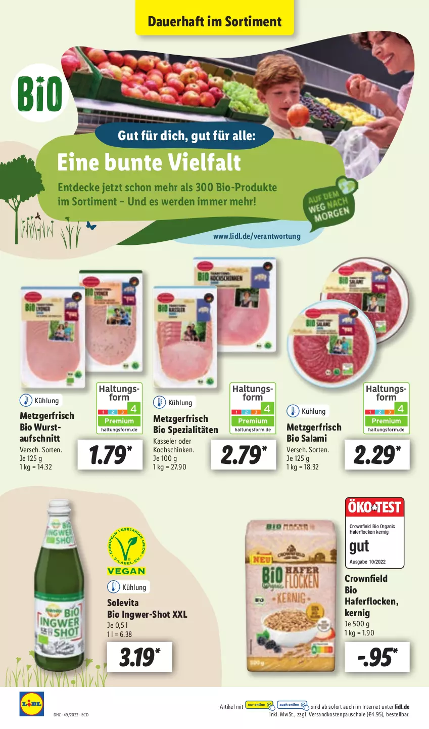 Aktueller Prospekt Lidl - Aktionsprospekt - von 05.12 bis 10.12.2022 - strona 44 - produkty: auer, aufschnitt, bio, decke, erde, hafer, haferflocken, ingwer, kasseler, kochschinken, ndk, salami, Schal, Schale, schinken, Spezi, Ti, vita, wurst