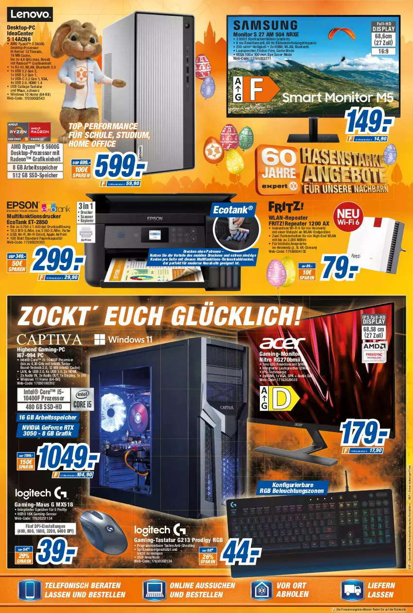 Aktueller Prospekt Expert Rastatt - Prospekte - von 06.04 bis 12.04.2022 - strona 7 - produkty: Apple, beleuchtung, deo, Desktop-pc, drucker, eis, elle, ente, fritz, gaming-pc, geforce, HDMI, hero, Intel, lautsprecher, Maus, Mode, monitor, multifunktionsdrucker, nvidia, nvidia geforce, office, papier, radeon, reis, rtx, ryzen, Scanner, ssd, SSD-Speicher, Tastatur, telefon, teller, Ti, tisch, usb, wasser