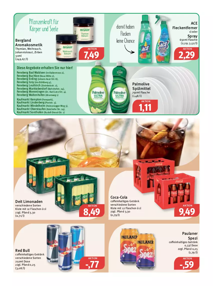 Aktueller Prospekt Feneberg - Prospekte - von 16.03 bis 18.03.2023 - strona 11 - produkty: angebot, angebote, auer, Bad, ball, buch, chloe, coca-cola, coffein, cola, deit, Diesel, Egger, eis, emmi, flasche, fleckentferner, getränk, Johanniskraut, kosmetik, kraft, Kraut, limo, limonade, limonaden, Ofen, olive, palmolive, Paula, paulaner, pflanze, pflanzen, Rauch, red bull, Spezi, spülmittel, Ti