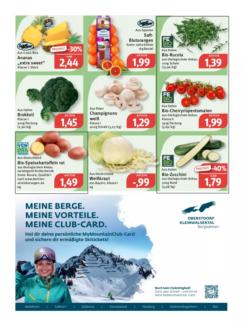 Aktueller Prospekt Feneberg - Prospekte - von 16.03 bis 18.03.2023 - strona 5 - produkty: ananas, Bau, berliner, beutel, bio, bio-zucchini, Blutorange, brokkoli, champignon, champignons, cola, eis, kartoffel, kartoffeln, Kraut, orange, orangen, reis, rispentomaten, rucola, saft, Schal, Schale, speisekartoffeln, Ti, tomate, tomaten, zucchini