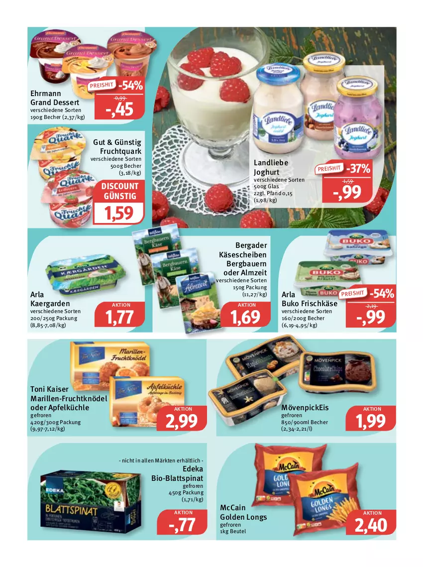 Aktueller Prospekt Feneberg - Prospekte - von 16.03 bis 18.03.2023 - strona 6 - produkty: apfel, arla, arla buko, auer, Bau, Bauer, Becher, bergader, beutel, bio, blattspinat, Buko, deka, dessert, discount, edeka bio, ehrmann, Ehrmann Grand Dessert, eis, frischkäse, frucht, Fruchtquark, Golden Longs, joghur, joghurt, Kaiser, Käse, käsescheiben, Knödel, landliebe, landliebe joghurt, mccain, mövenpick, quark, reis, spinat, Ti