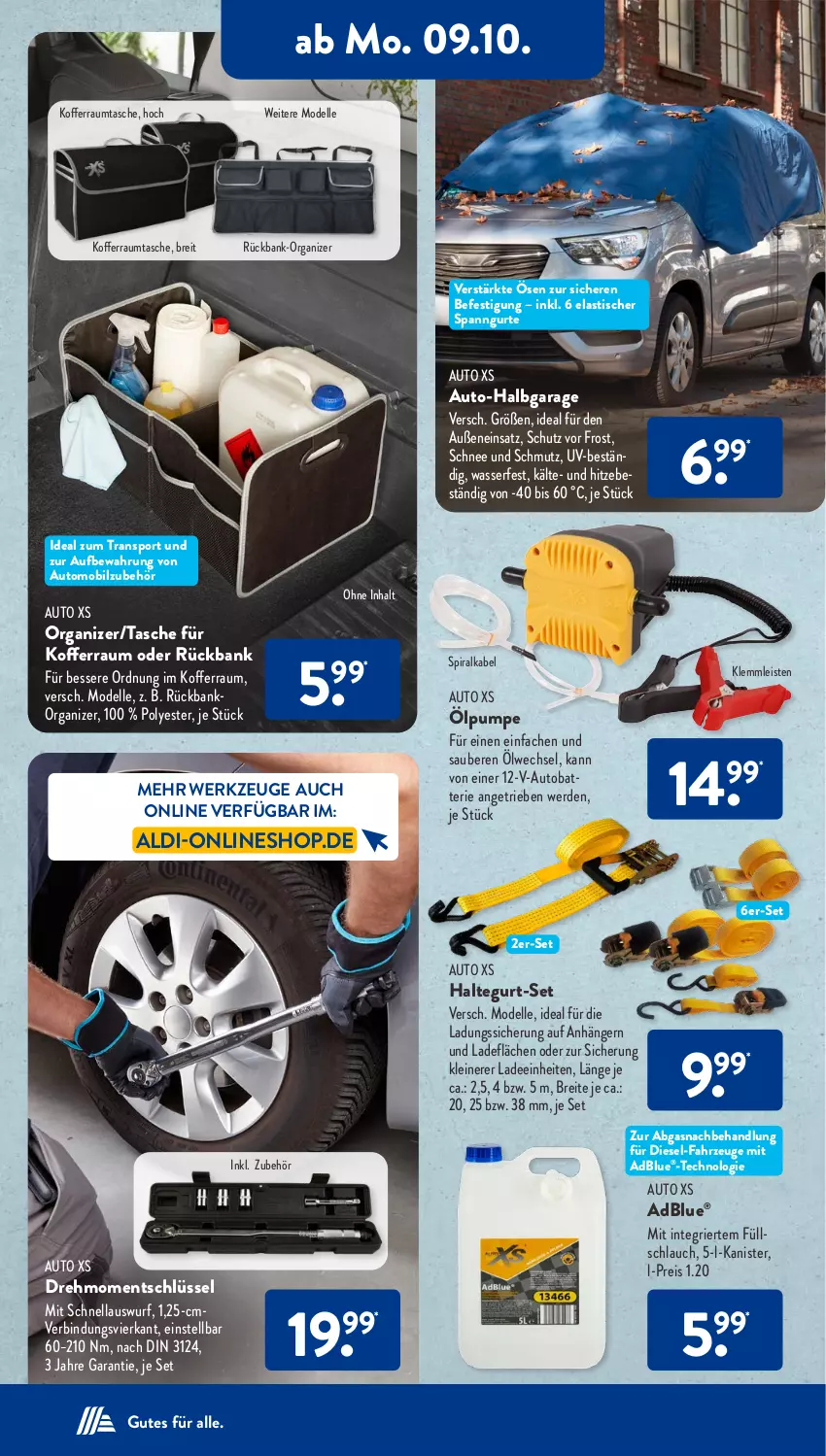 Aktueller Prospekt AldiSud - IN ZWEI WOCHEN - von 09.10 bis 14.10.2023 - strona 4 - produkty: adblue, aldi, Anhänger, asti, auto, Bank, batterie, Brei, dell, Diesel, eis, elle, erde, koffer, leine, Mode, reis, schlauch, Sport, Tasche, Ti, tisch, wasser, werkzeug, werkzeuge