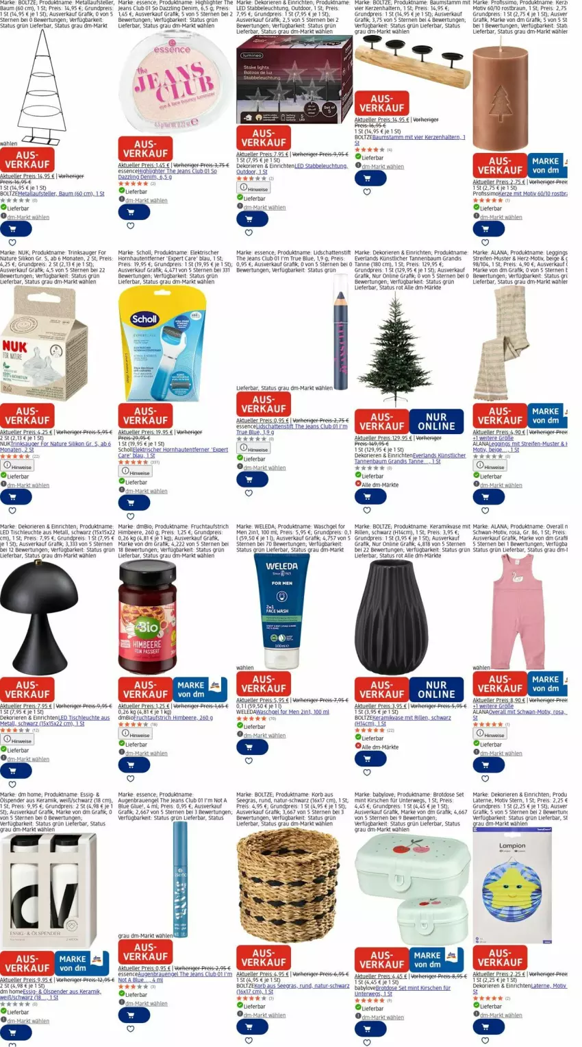 Aktueller Prospekt Dm Drogerie - Prospekte - von 22.12 bis 31.12.2025 - strona 17 - produkty: aufstrich, Babylove, Bau, beere, beleuchtung, bio, braun, Brei, brot, Brotdose, eis, elle, Engel, essig, frucht, fruchtaufstrich, gin, himbeer, himbeere, jeans, kerze, Kerzenhalter, kirsch, kirsche, kirschen, korb, laterne, LED Tischleuchte, leggings, Leuchte, mint, natur, nuk, Overall, Profissimo, reifen, reis, rwe, scholl, sim, Tannenbaum, teller, Ti, tisch, tischleuchte, Vase, waschgel, weleda, Yo