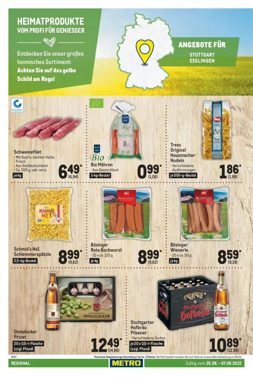 Aktueller Prospekt Metro - Regionaler Adresseinleger - von 25.08 bis 07.09.2022 - strona 112 - produkty: angebot, angebote, beutel, bio, bockwurst, decke, filet, flasche, getränk, getränke, gin, Hausmacher, Kette, lack, Lacke, mac, möhren, nudel, nudeln, Palette, pils, pilsener, regal, schwein, schweine, schweinefilet, Ti, wein, weine, wiener, wurst