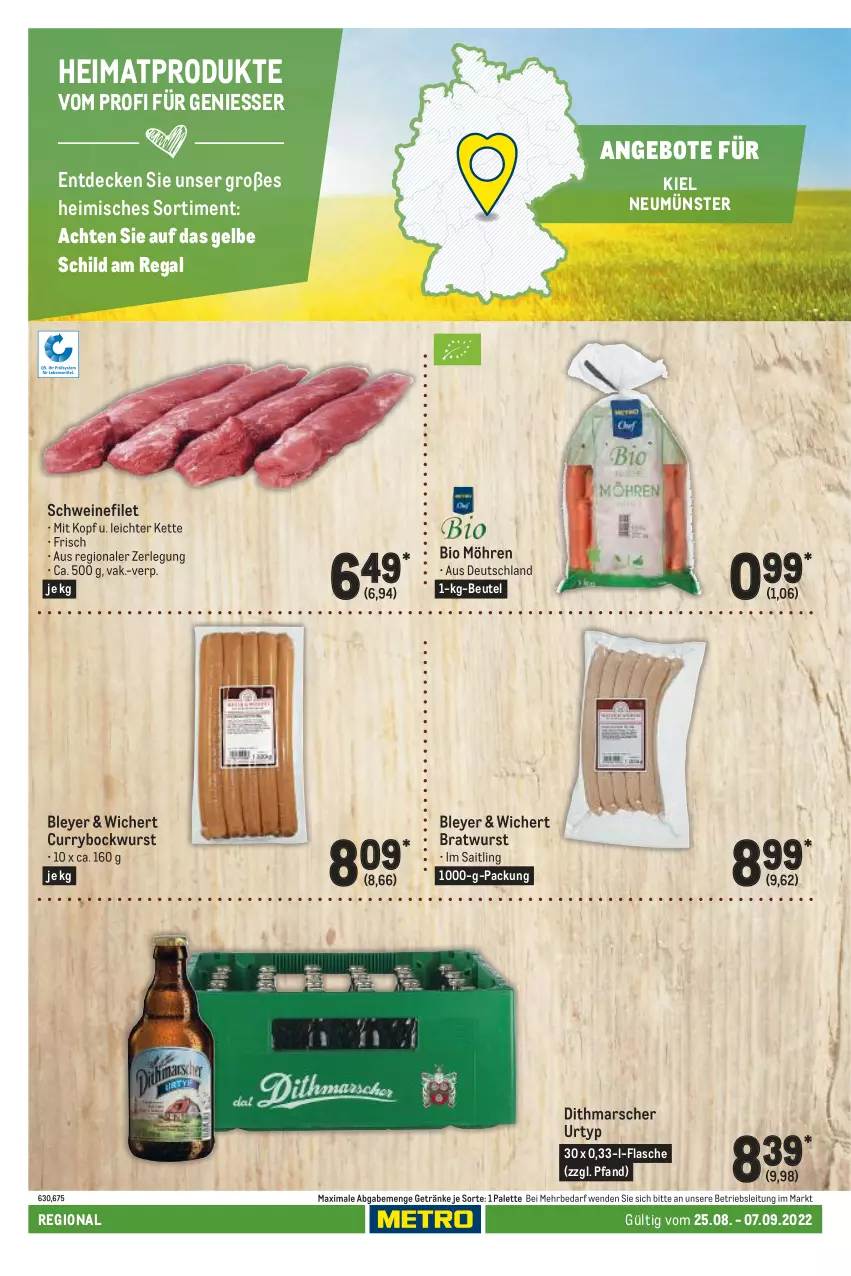 Aktueller Prospekt Metro - Regionaler Adresseinleger - von 25.08 bis 07.09.2022 - strona 30 - produkty: angebot, angebote, beutel, bio, bley, bockwurst, bratwurst, curry, decke, filet, flasche, getränk, getränke, Kette, mars, möhren, Palette, regal, schwein, schweine, schweinefilet, Ti, urtyp, wein, weine, wurst