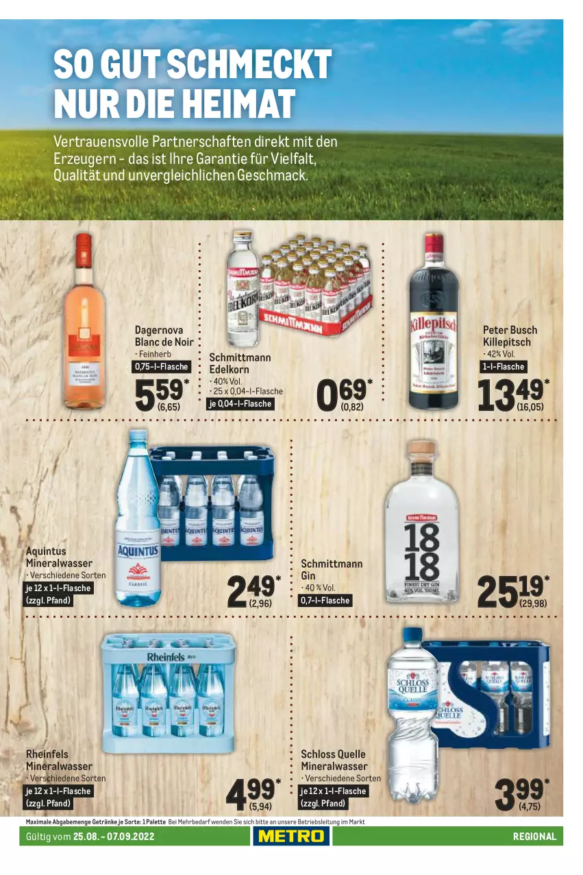 Aktueller Prospekt Metro - Regionaler Adresseinleger - von 25.08 bis 07.09.2022 - strona 71 - produkty: Alwa, elle, flasche, getränk, getränke, gin, korn, mac, mineralwasser, Palette, Ti, wasser