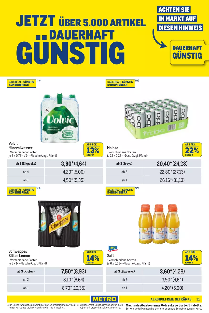 Aktueller Prospekt Metro - Händler Journal - von 25.07 bis 07.08.2024 - strona 11 - produkty: alkohol, alkoholfreie getränke, Alwa, auer, bitter lemon, eis, flasche, getränk, getränke, mineralwasser, Palette, reis, saft, schweppes, Ti, volvic, wasser