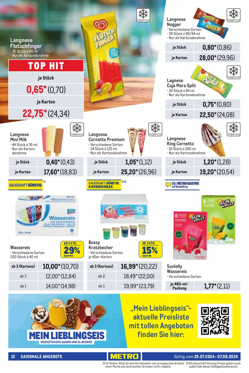 Aktueller Prospekt Metro - Händler Journal - von 25.07 bis 07.08.2024 - strona 12 - produkty: angebot, angebote, auer, Becher, cornetto, eis, elle, langnese, neuheit, nogger, reis, Ti, wasser, wassereis