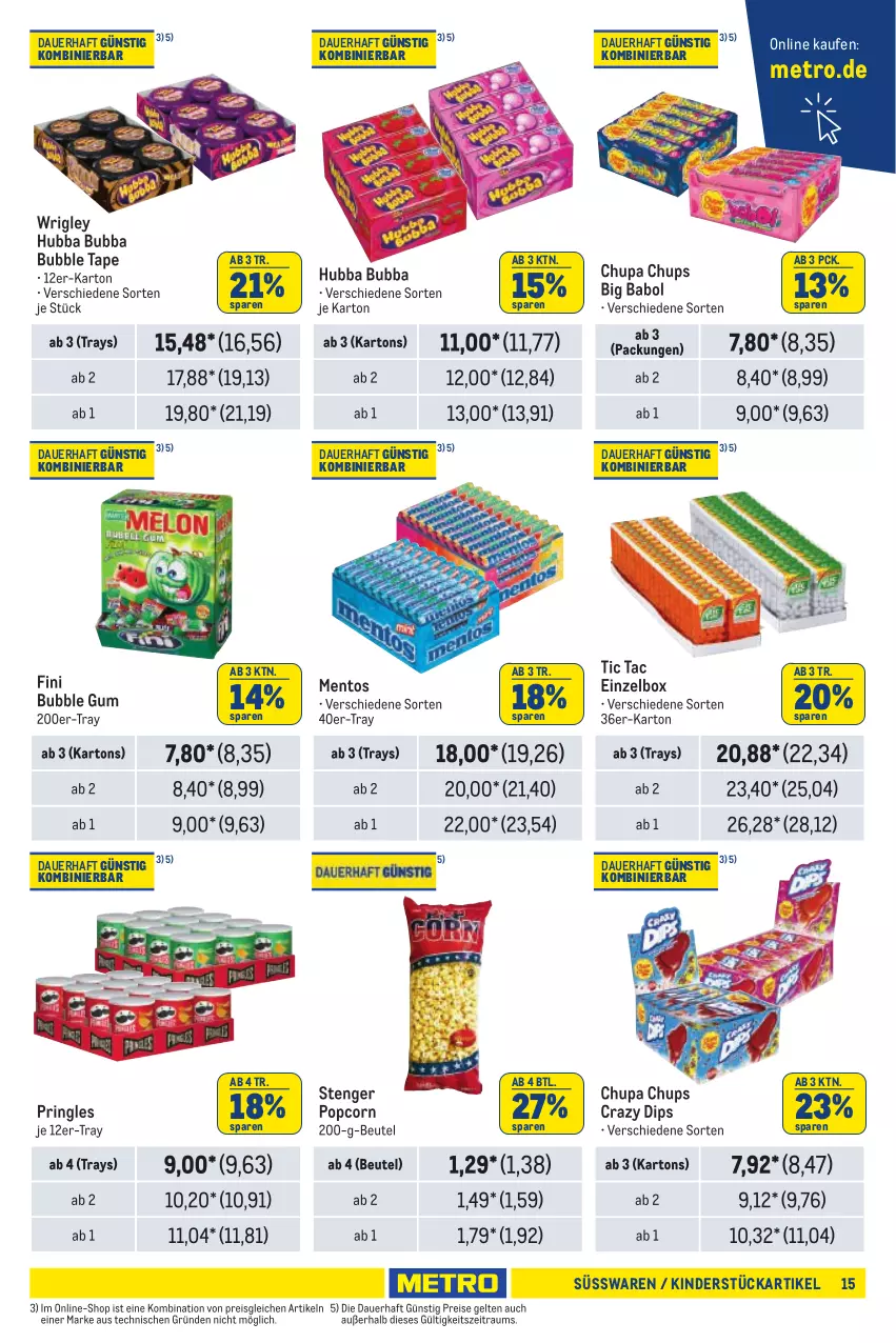 Aktueller Prospekt Metro - Händler Journal - von 25.07 bis 07.08.2024 - strona 15 - produkty: auer, beutel, chupa, chupa chups, dip, eis, Kinder, mentos, Metro, popcorn, pringles, reis, ring, süsswaren, Ti