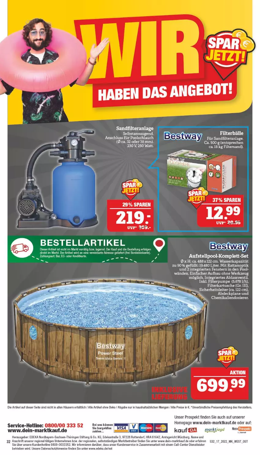 Aktueller Prospekt Marktkauf - Prospekt - von 24.04 bis 30.04.2022 - strona 32 - produkty: abdeckplane, Astra, Bau, bestway, deka, eis, elle, ente, fenster, Omep, pool, reis, ring, sac, sandfilteranlage, schlauch, teller, Ti, wasser, werkzeug