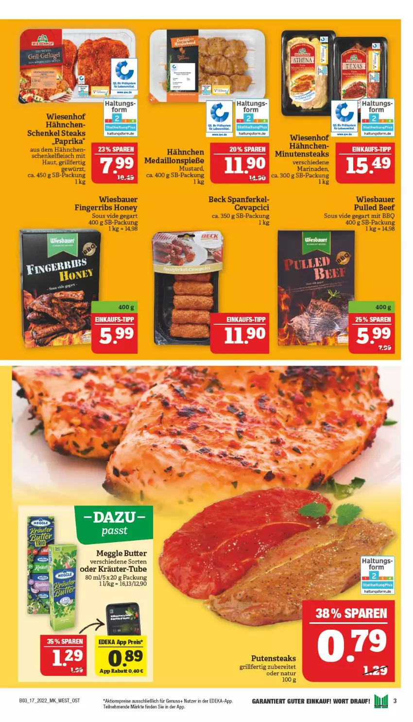 Aktueller Prospekt Marktkauf - Prospekt - von 24.04 bis 30.04.2022 - strona 35 - produkty: aktionspreis, auer, Bau, Bauer, beef, butter, cevapcici, deka, eis, erde, grill, henkel, kräuter, marinade, medaillons, meggle, minutensteaks, natur, nuss, oder kräuter, pute, putensteaks, reis, schenkel, steak, steaks, Ti, wiesbauer, wiesenhof