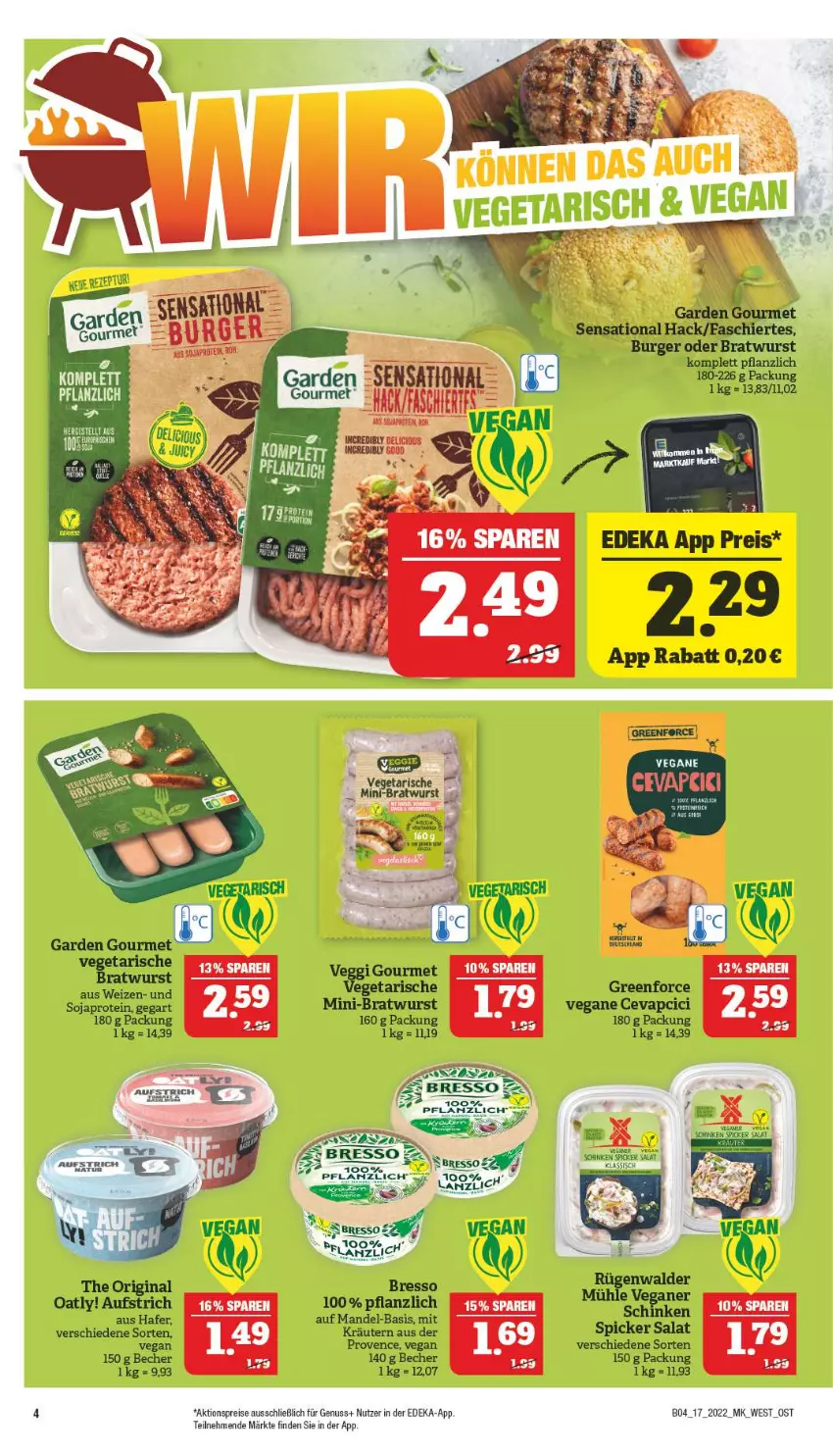 Aktueller Prospekt Marktkauf - Prospekt - von 24.04 bis 30.04.2022 - strona 36 - produkty: aktionspreis, aufstrich, Becher, bratwurst, cevapcici, deka, eis, garden gourmet, kräuter, kräutern, mandel, nuss, reis, soja, Ti, Vegeta, wurst