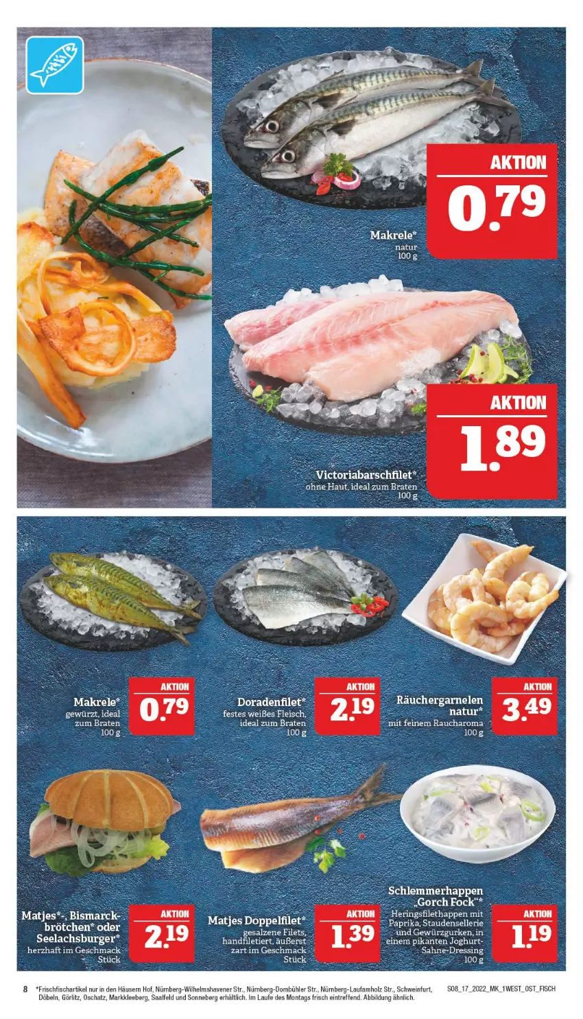 Aktueller Prospekt Marktkauf - Prospekt - von 24.04 bis 30.04.2022 - strona 8 - produkty: bismarck, braten, brötchen, burger, elle, filet, fisch, frischfisch, garnelen, gewürz, Gewürzgurke, gewürzgurken, gurke, gurken, hering, Herings, Holz, HP, lachs, mac, matjes, paprika, Rauch, Ria, ring, schwein, stauden, Ti, wein